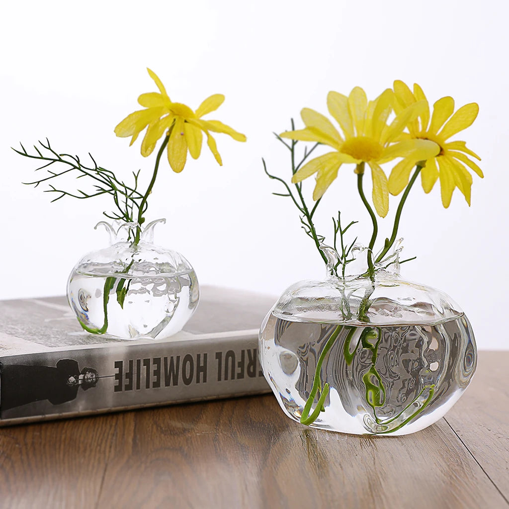 Pomegranate Clear Glass Flower Vase